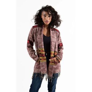 NWT BHANTI Women's Rishikesh Fringe Bottom Himalayan Open Front Cardigan Small